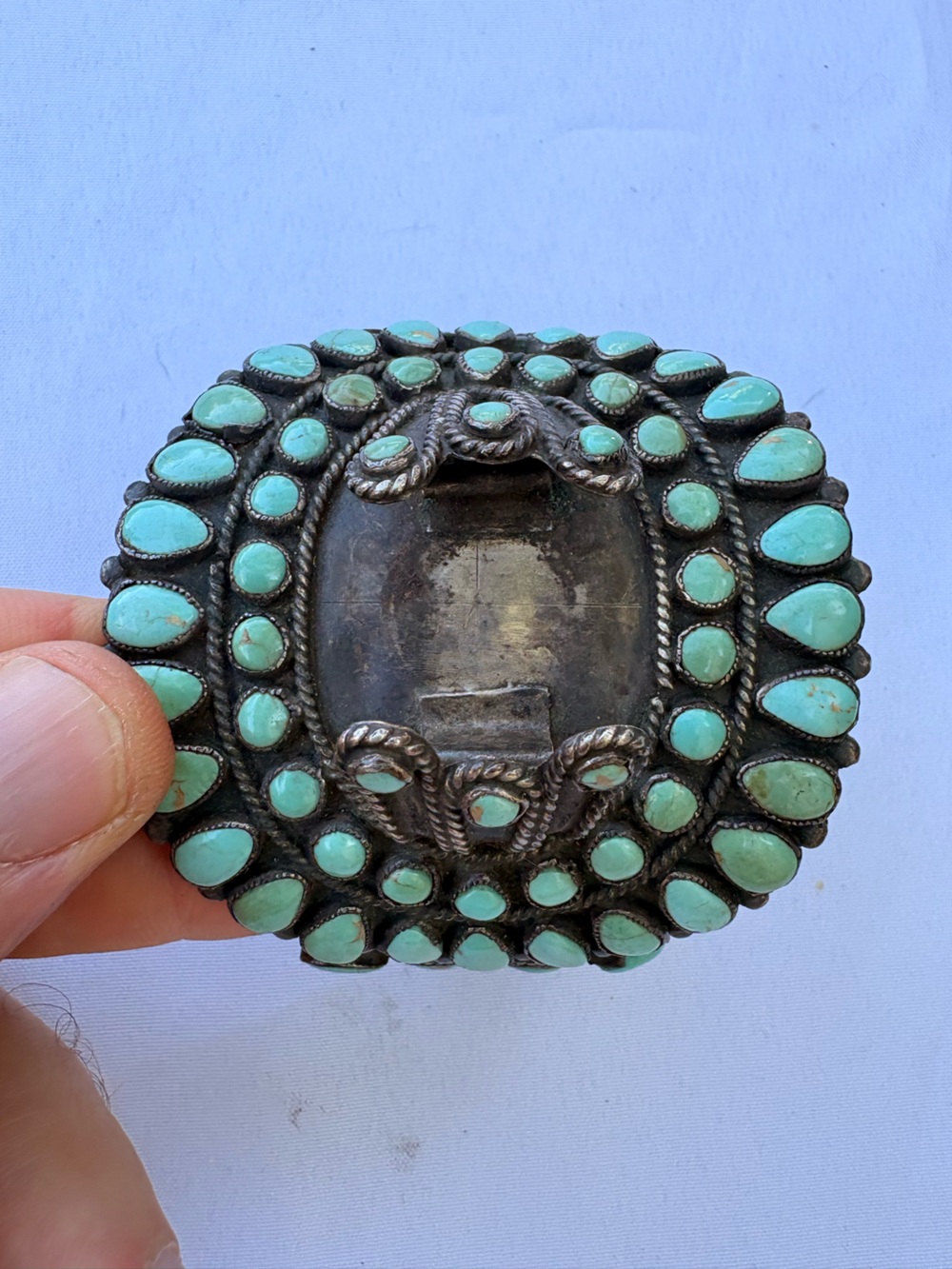Turquoise Cluster Silver tone bracelet- Vintage Style